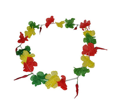 collier de fleurs tahiti vert jaune rouge avec piments