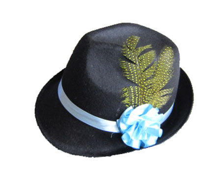 chapeau tyrolien feutrine noir avec plume et ruban