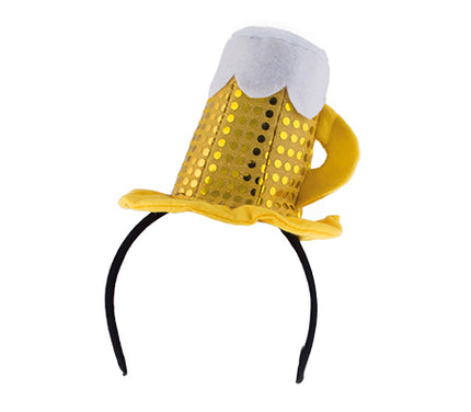 serre-tête mini chope de bière à sequins or