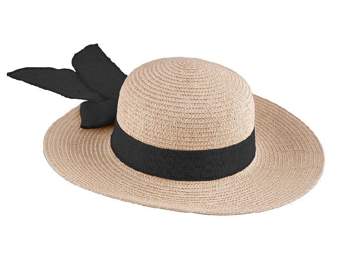 chapeau de paille nature avec bandeau noir pour femme