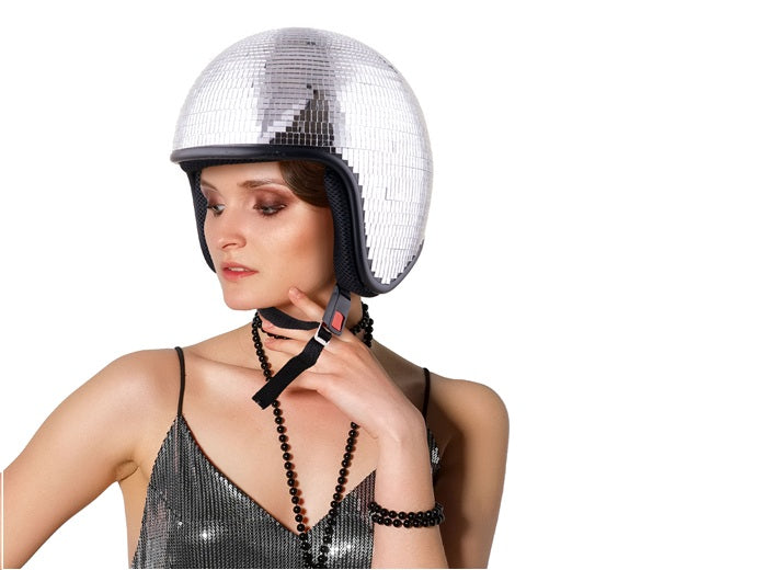 casque disco boule faette miroir argent adulte