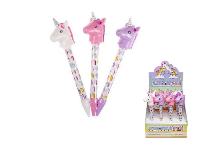 lot de 12 stylos bille avec tête de licorne mix 22.5cm