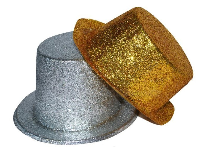 chapeau pvc haut de forme à paillettes or 12cm