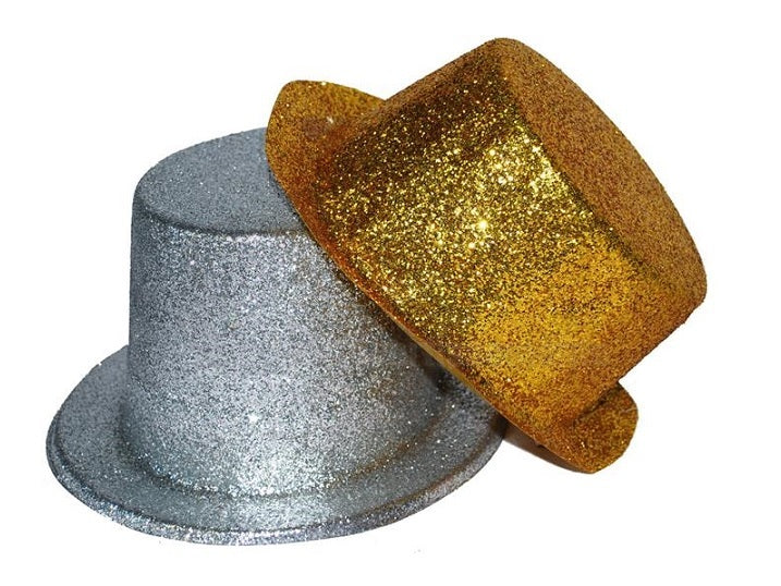 chapeau pvc haut de forme à paillettes argent 12cm