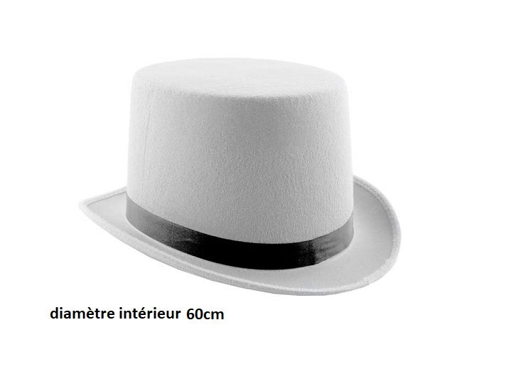 chapeau haut de forme feutrine blanc 60cm