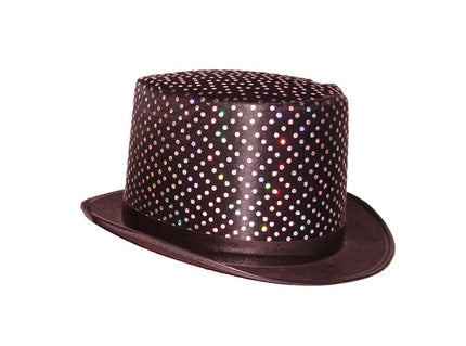 chapeau haut de forme à paillettes iris noir 13cm