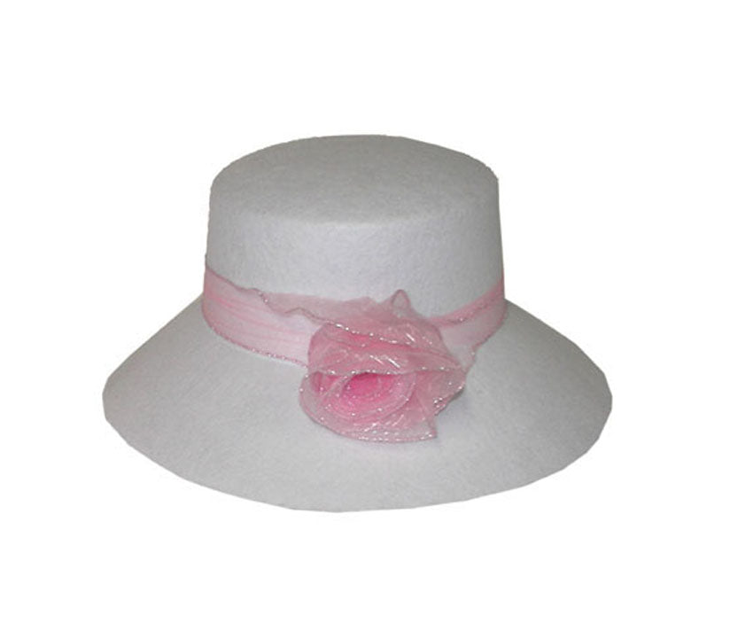 chapeau de femme blanc avec noeud rose