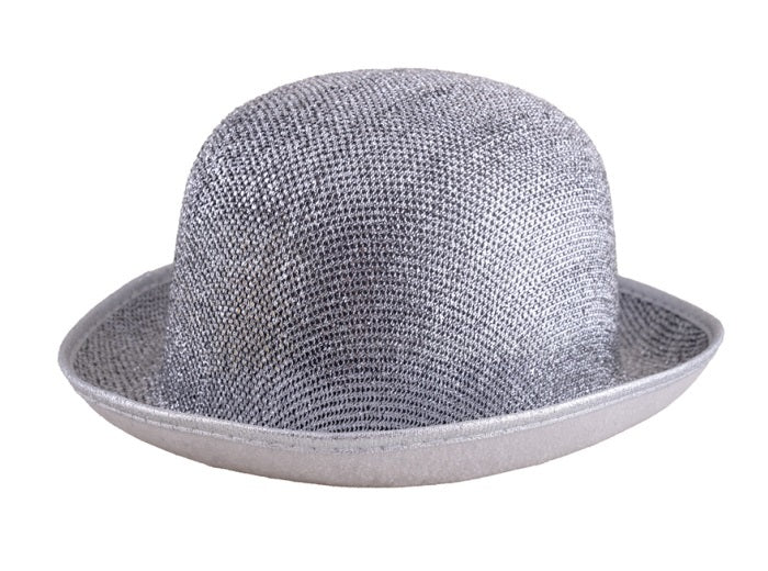 chapeau melon à paillettes argent luxe 12cm