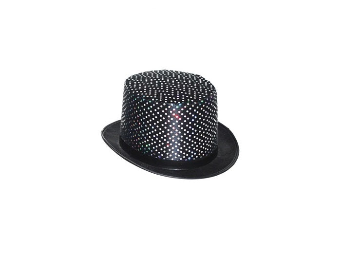 chapeau haut de forme en feutrine à sequins noir