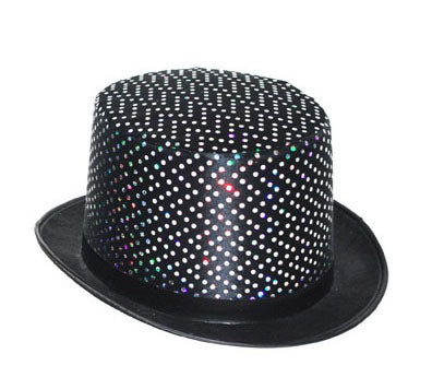 chapeau haut de forme en feutrine à sequins noir