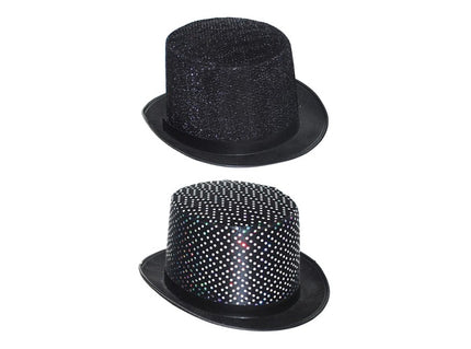 chapeau haut de forme en feutrine à paillettes noir