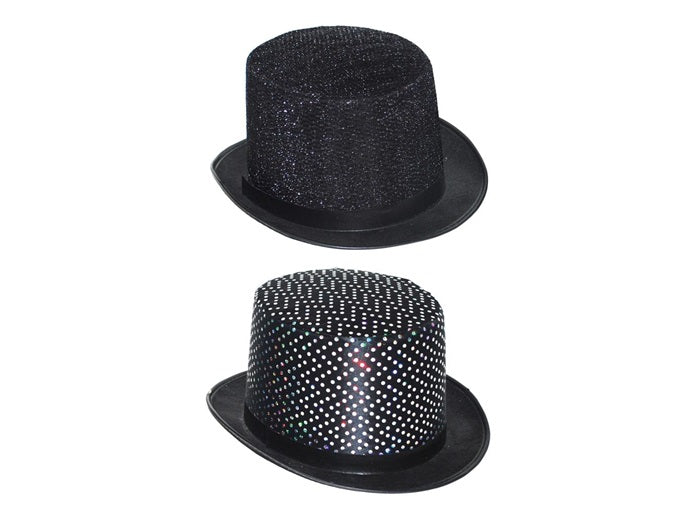 chapeau haut de forme feutrine à paillettes noir 15cm