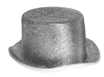 chapeau haut de forme à paillettes argent 13cm