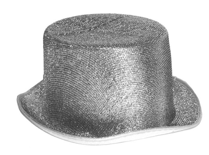 chapeau haut de forme à paillettes argent 13cm