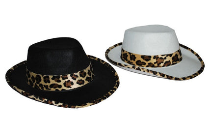 chapeau al capone garniture léopard blanc