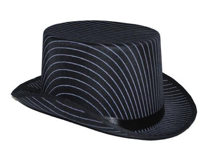 chapeau haut de forme satin noir raye