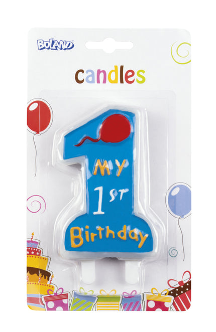 Bougie 1 My 1st Birthday bleu