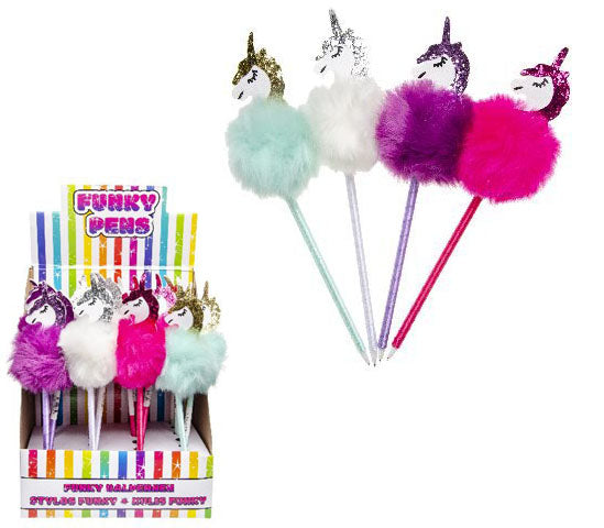 lot de 16 stylos à bille licorne avec fourrure mix 28cm