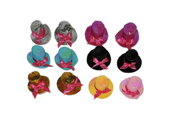 clip ou broche mini chapeau canotier à sequins mix