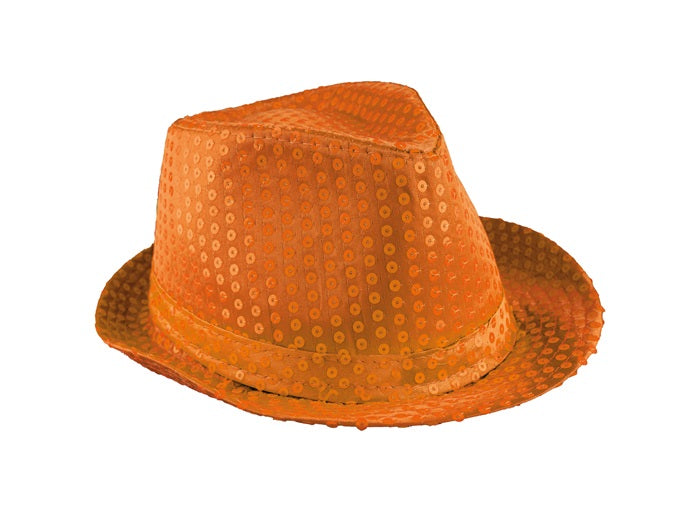 chapeau tribly à sequins néon fluo orange 12cm