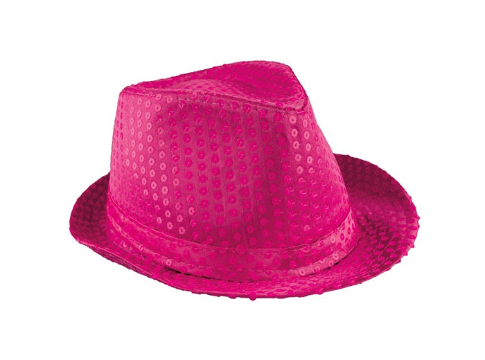 chapeau tribly à sequins néon fluo rose 12cm