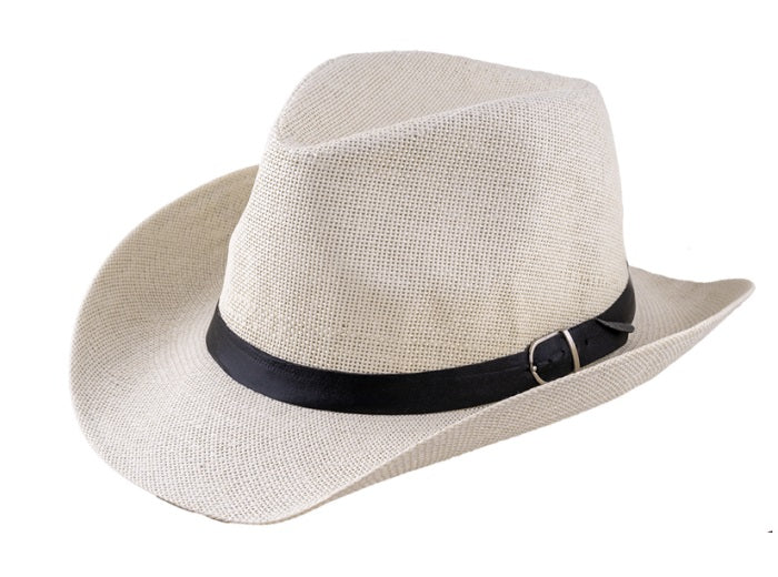 chapeau cowboy avec bandeau et boucle blanc adulte
