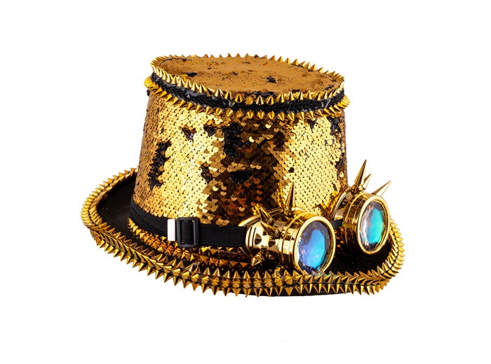 chapeau haut de forme steampunk lunettes sequins 15cm