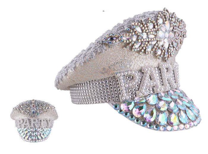 casquette gante avec strass argent adulte