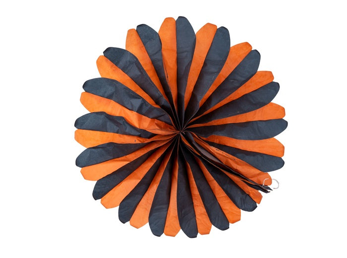 décoration éventail fleur orange noir 48cm