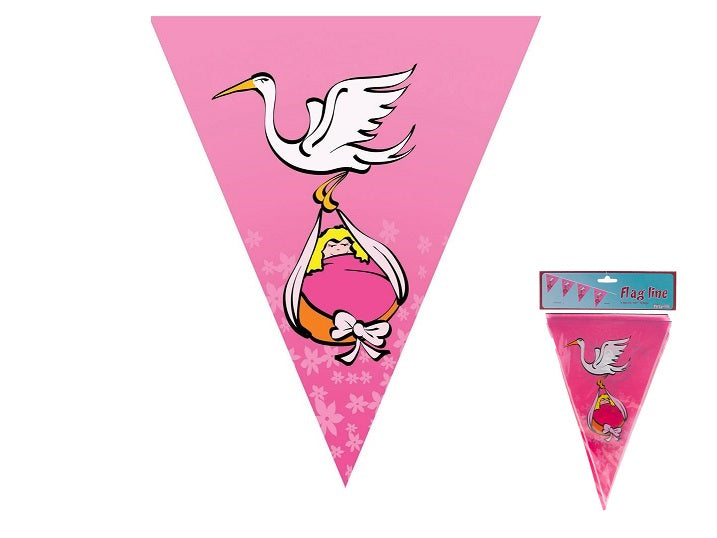 guirlande 10 fanions motif cigogne rose 5m