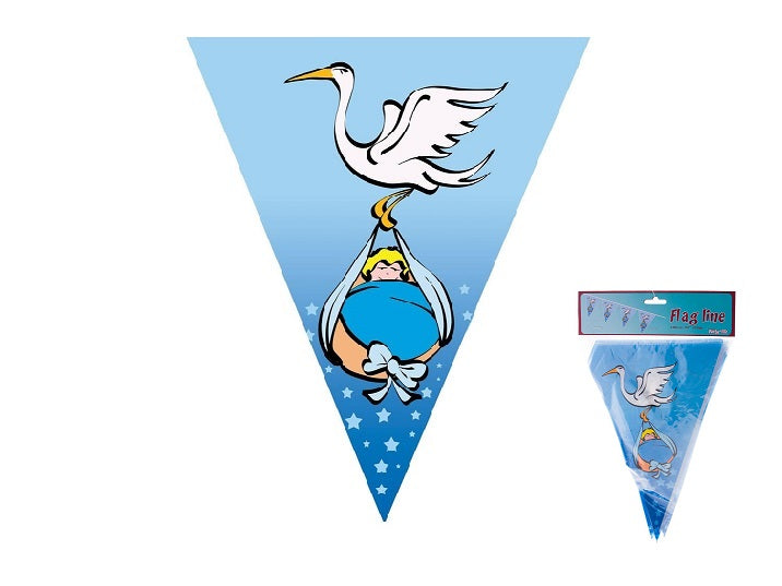 guirlande 10 fanions motif cigogne bleu 5m