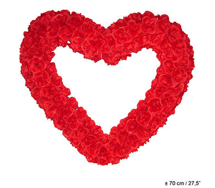 décoration coeur avec roses artificielles rouge 70cm