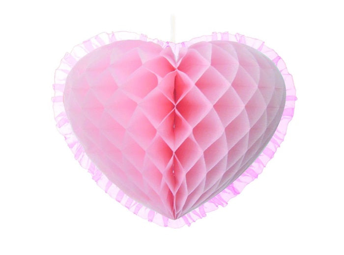 décoration suspension coeur festonnée rose clair 26x20cm