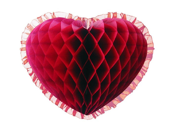 décoration suspension coeur festonnée bordeaux 26x20cm