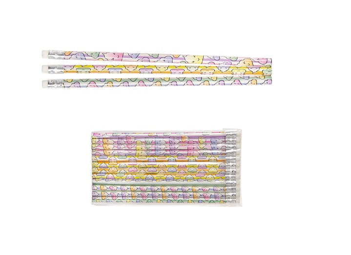 lot de 12 crayons avec gomme caca fluo 19cm