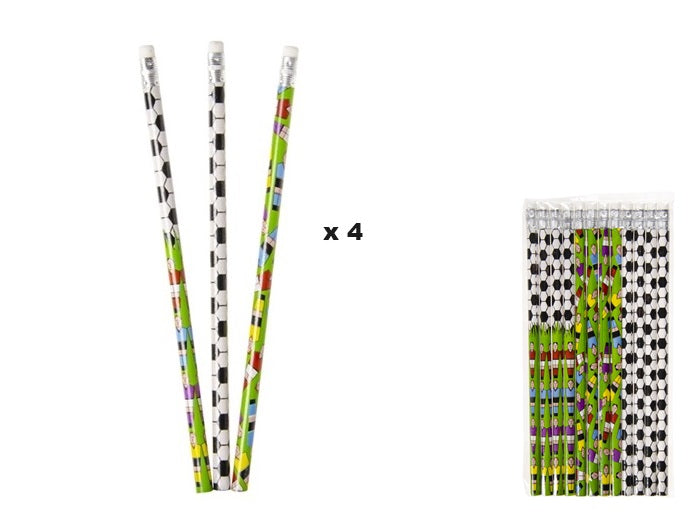 lot de 12 crayons avec gomme football 18.5cm