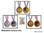 lot de 3 médailles or argent et bronze avec ruban 6.5cm