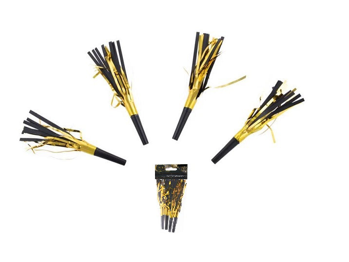 lot de 4 trompettes avec franges noir et or 17cm