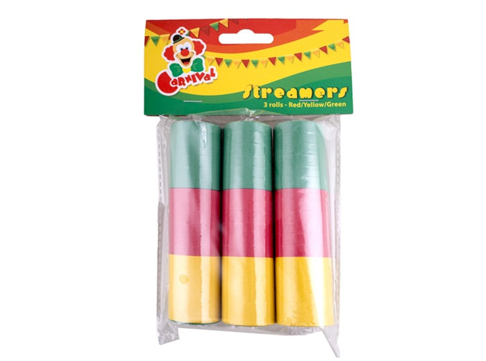 lot de 3 rouleaux de 20 serpentins vert rouge jaune