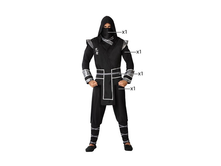 déguisement de ninja noir 4pcs homme taille xl