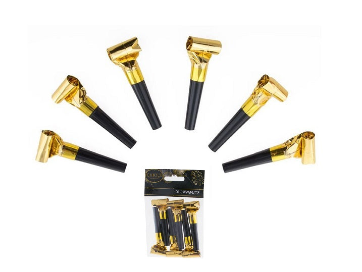 lot de 6 langues de belle-mère métallisées noir et or 9cm