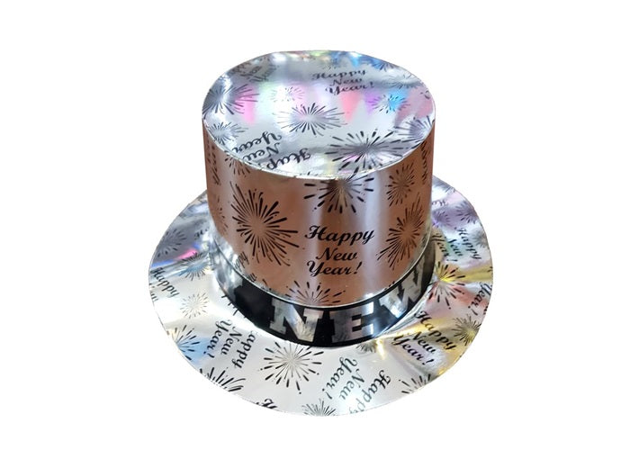 chapeau carton happy new year métallisé argent adulte