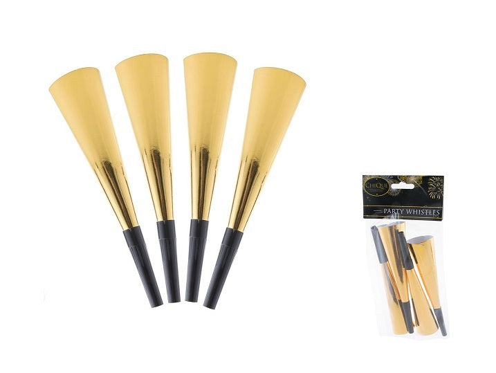 lot de 4 trompettes métallisées noir et or 20cm