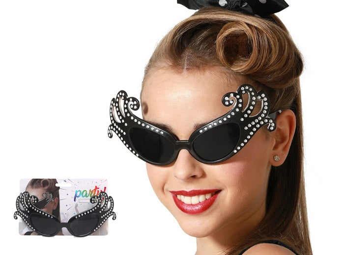 lunettes vintage diva noir avec effet strass adulte