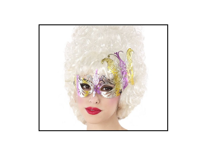 masque loup motif papillon violet 22cm