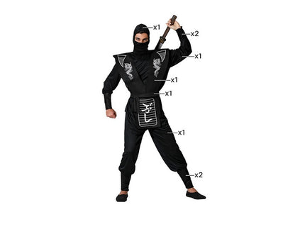 déguisement de ninja noir 9pcs homme taille xl