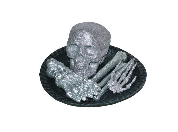 plateau avec ossements et crâne argent 35cm