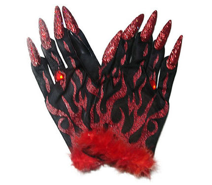 paire de gants diable avec griffes noir et rouge