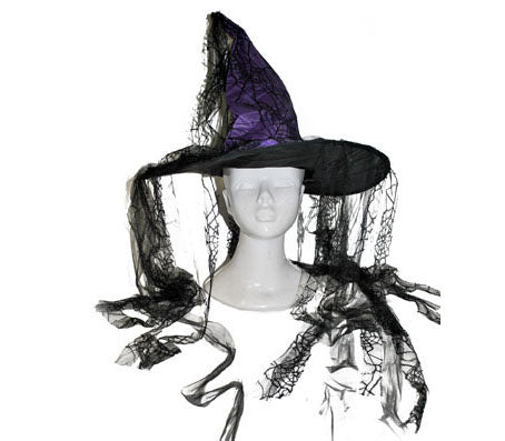 chapeau sorcière avec voile toile d''araignée adulte