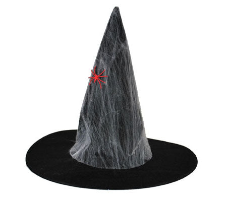 chapeau sorcière avec toile et araignée rouge adulte